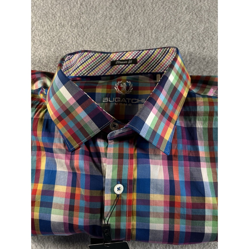 Bugatchi New w/ Tags Long Sleeve Multicolored Dress Shirt Special Cuffs Collar